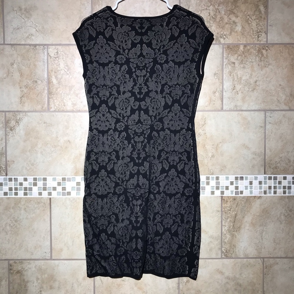 Ann Taylor Black Gold Floral Sheath Dress M - Picture 3 of 5